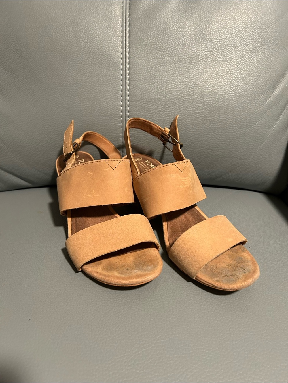 Toms Tan leather and suede Two-Strap Slingback heeled Sandals